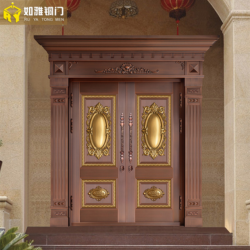 铜门别墅大门开门农村自建房中式进户大门带门神图纯紫铜入户门