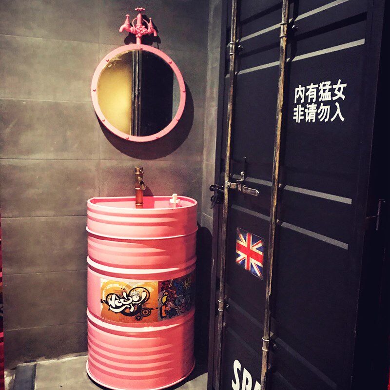 复古创意半圆台上盆洗手池油桶铁艺洗脸盆工业风立柱落地式洗脸盆