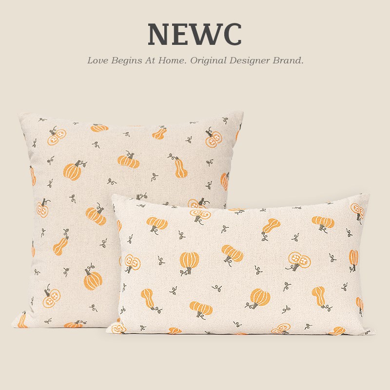 NEWC新宸优品 米白色田园小南瓜绣花抱枕套客厅沙发床头创意靠垫