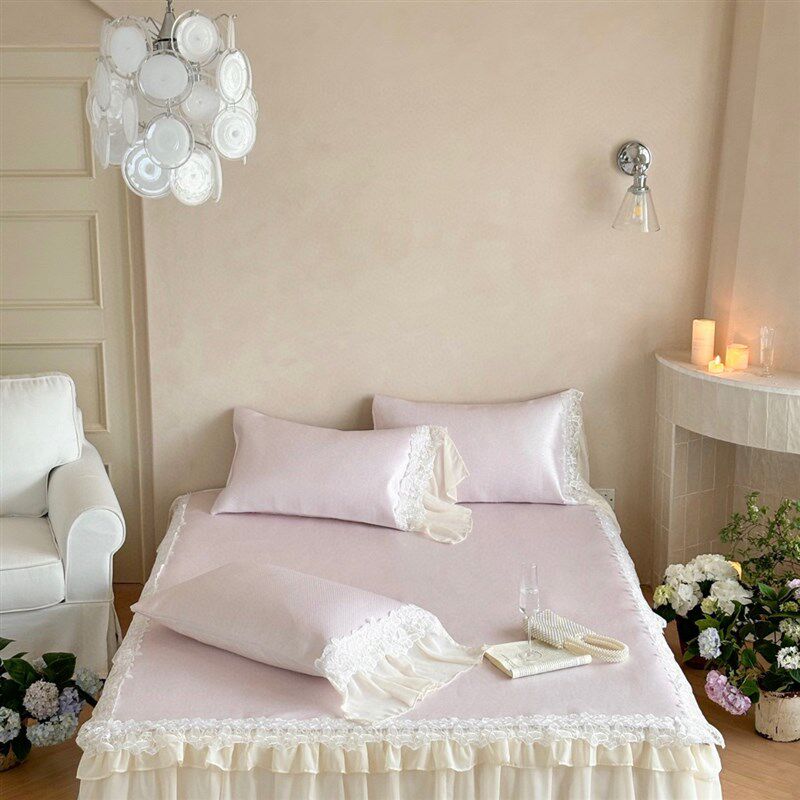 新款高档刺绣床裙冰丝凉席三件套可机洗透气空调软席韩式1.5/1.8m