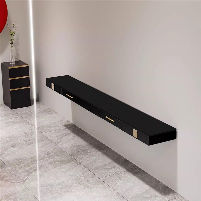 理发店镜台大理石发廊专用台面实木带抽屉染烫区一体柜子壁挂台面