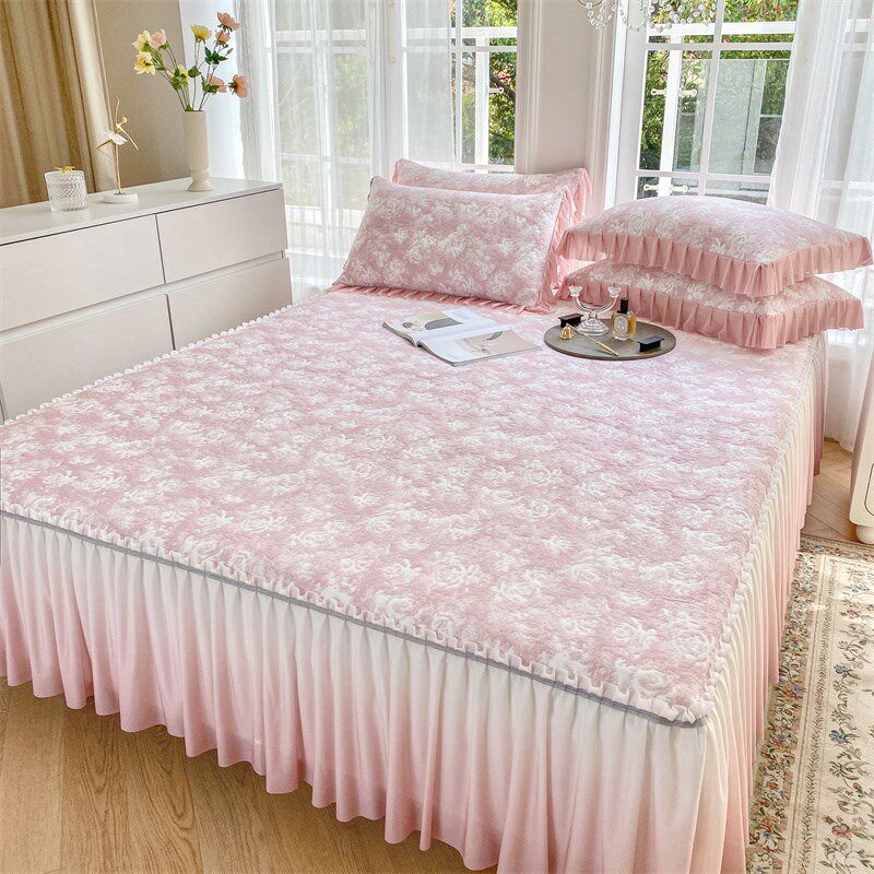 玫瑰凉感床裙款法式凉席夏天冰丝三件套夏季软席子可机洗可水洗