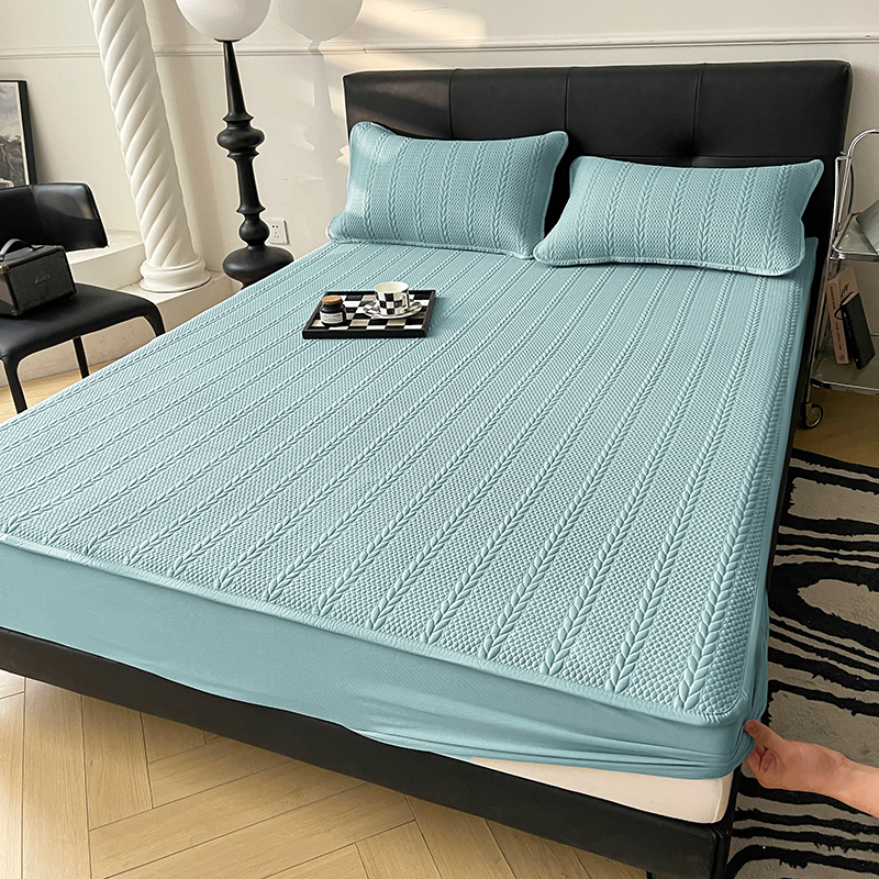 凉感提花凉席床笠款三件套凉豆豆冰丝席单双人丝滑可裸睡软席子夏