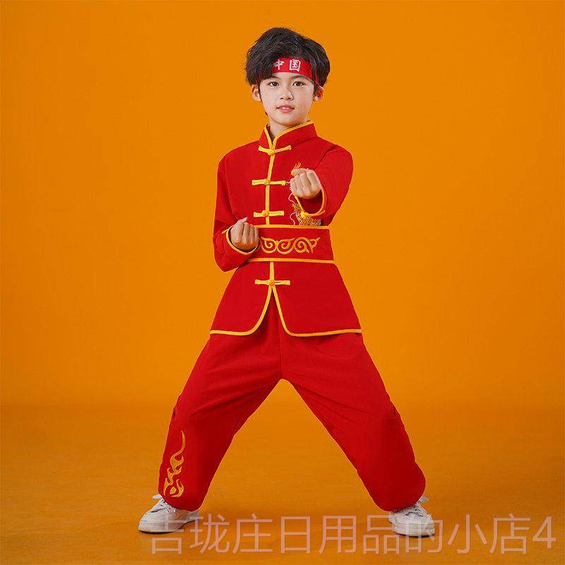 正品童武术表演服长短袖男女功中小学生运儿动会练舞龙童演出打鼓