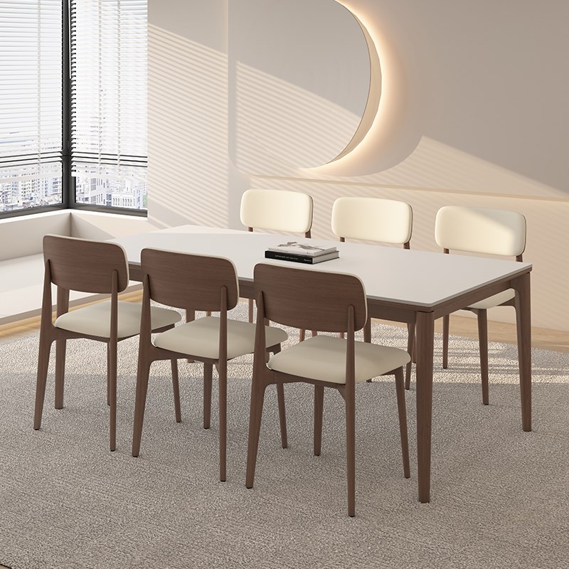 胡桃木德利丰岩板餐桌家用小户型原木中古奶油风高端实木吃饭桌子