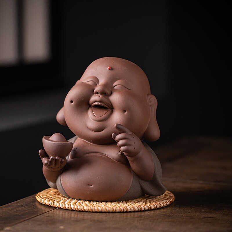 招财弥勒紫砂茶宠可养创意手工茶玩茶桌茶台装饰精品摆件茶具配件