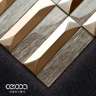 长条立体凹凸金属玻璃马赛克瓷砖背景墙餐厅吧台店铺艺术装 饰墙砖