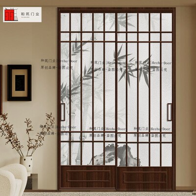 和筑门业钛镁铝合金定制宋式美学夹丝玻璃推拉移门书房门阳台滑门