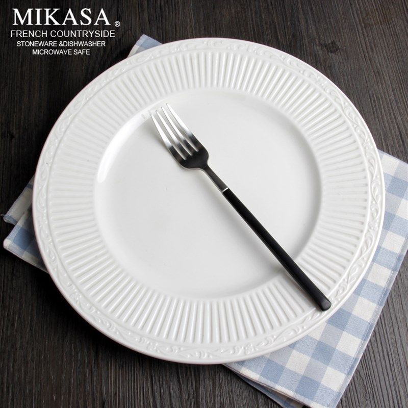 欧式意式古典宫廷浮雕经典陶瓷西餐盘子牛排盘圆形平盘意大利面盘