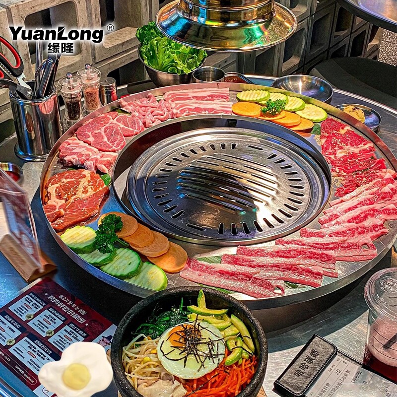 烤肉店创意呼啦圈商用圆环形托盘呼啦圈餐盘韩式不锈钢圆形托盘