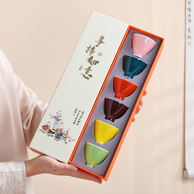手绘茶杯套装陶瓷品茗杯主人杯青花瓷茶盏家用功夫茶具茶杯礼盒装