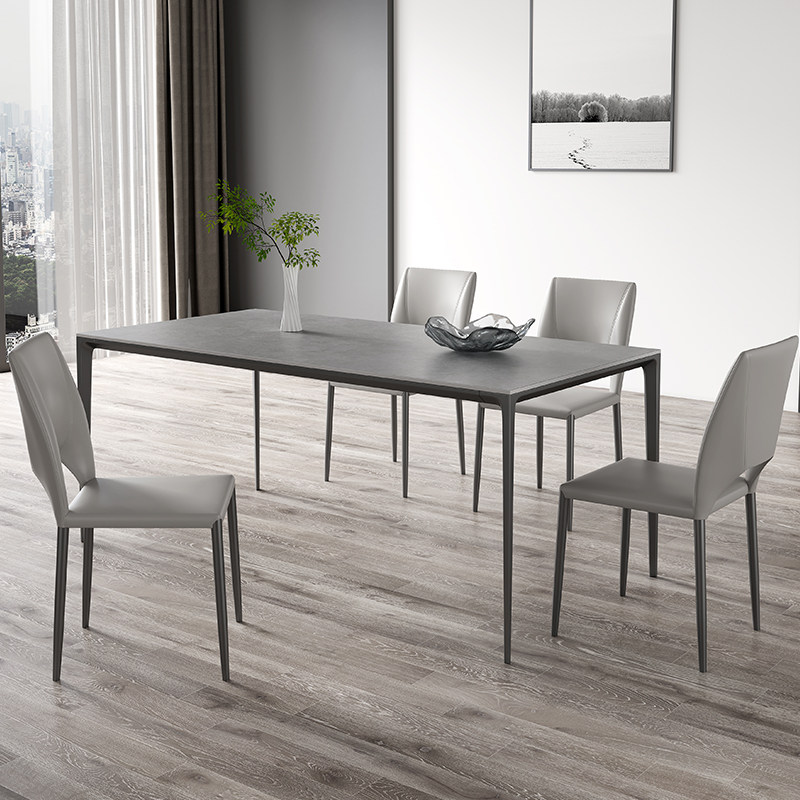 灰色岩板餐桌哑光面意式极简家用小户型现代简约长方形餐桌椅组合