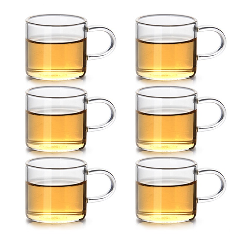 小茶杯功夫茶具套装家用带把透明玻璃杯子6只装喝茶绿茶单人泡茶