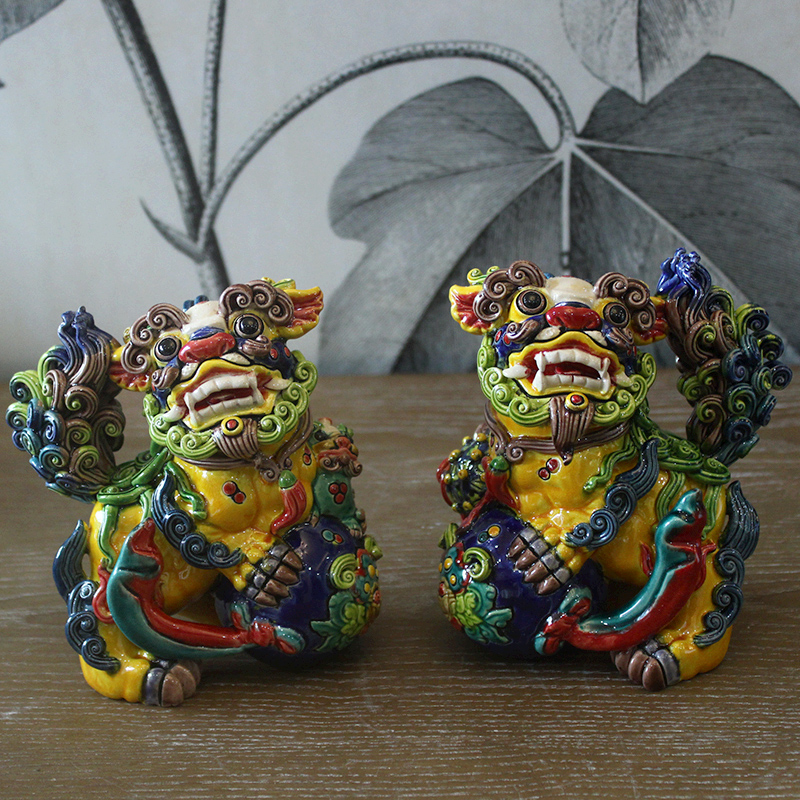 陶瓷工艺品麒麟一对中式财富家居客厅办公室摆件乔迁入宅高档礼品
