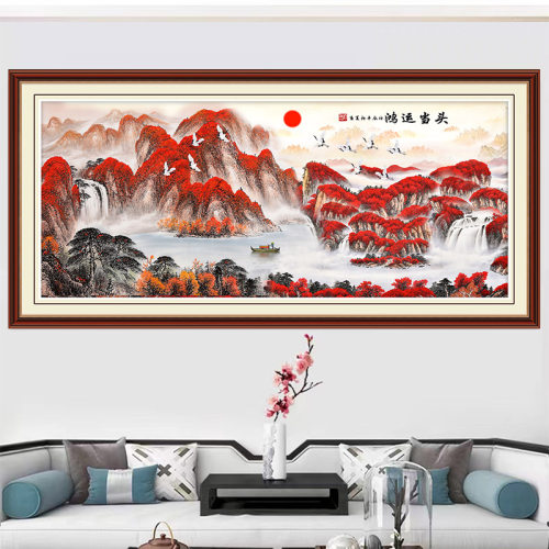 客厅自粘装饰画油画布墙贴画山水中式沙发背景墙风景画办公室壁画