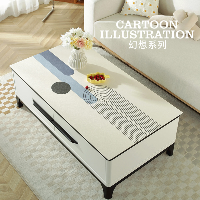 宝仕道奶油风桌布防水防油免洗防烫隔热皮革餐桌垫茶几台盖布垫D