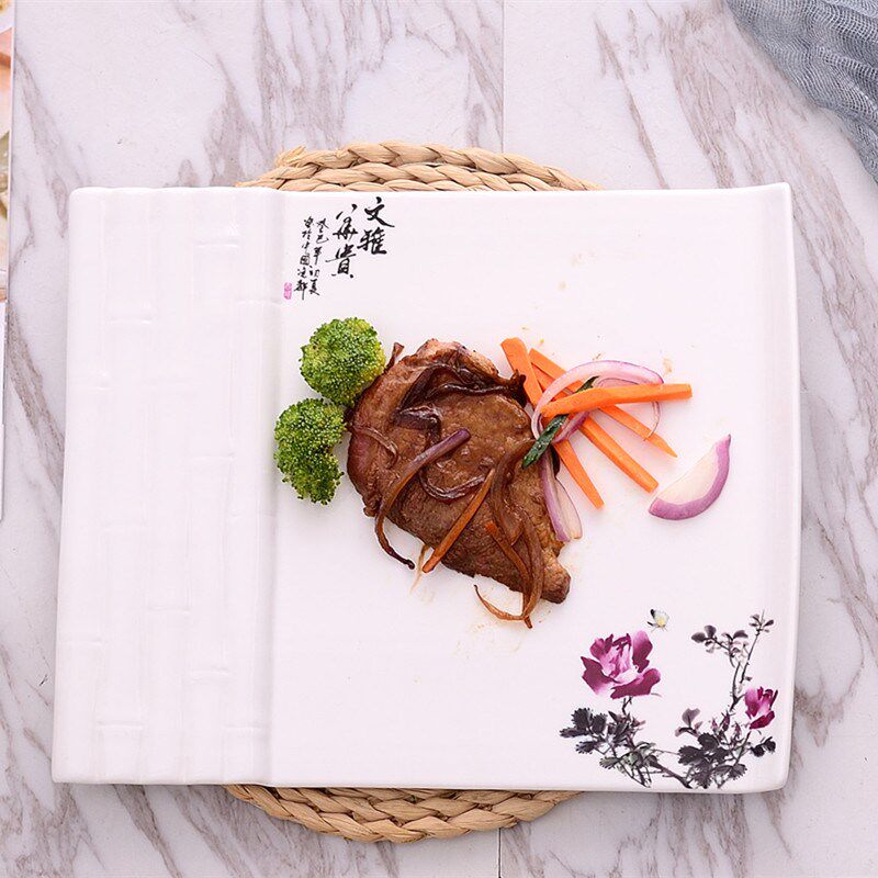 特色中式餐厅陶瓷牛排西餐盘子创意平盘酒店饭店餐具竹排长方摆盘