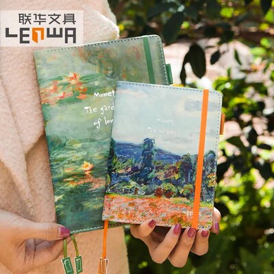 联华复古莫奈皮面记事笔记本子创意学生商务手帐本盒装日程计划本