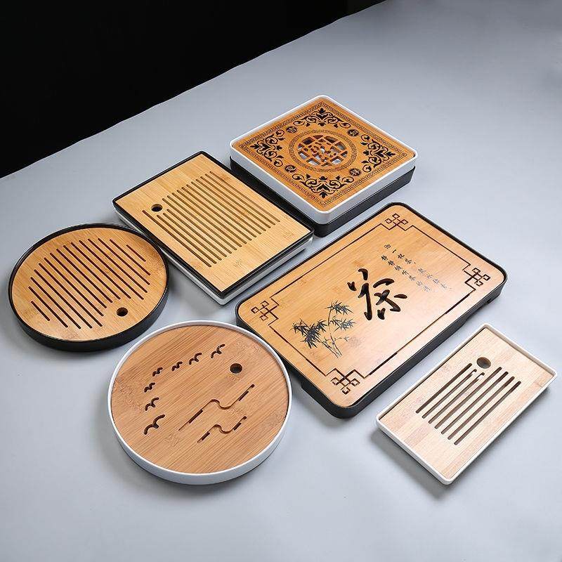 旅行茶具套装竹制干泡盘四方长方形圆形茶盘功夫托盘紫砂陶瓷茶杯