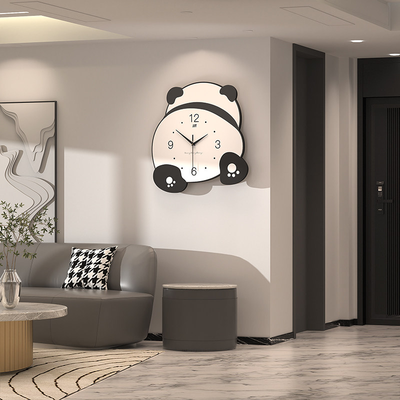 熊猫花花果赖2023新款创意壁灯客厅家用时尚时钟挂墙钟表发光挂钟