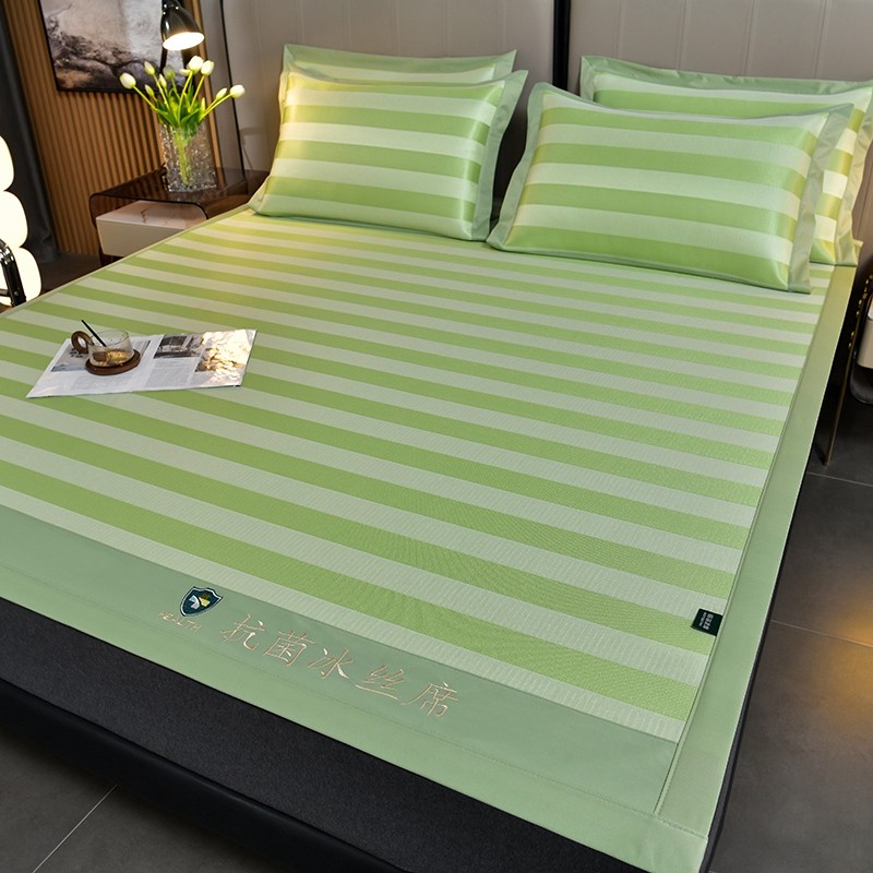 经典条纹冰丝席三件套夏季可折叠裸睡凉席单双人凉感空调席软席子