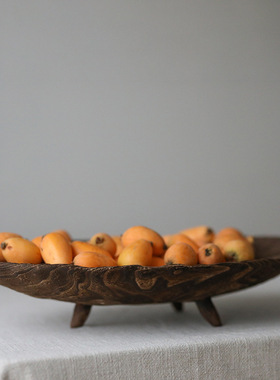 实木大盆水果装饰中式大木盘托盘装饰盘手工做旧复古盘