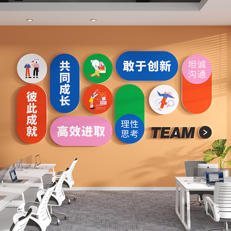 企业公司创意文化墙办公室墙贴标语团队激励墙面装饰氛围布置高级