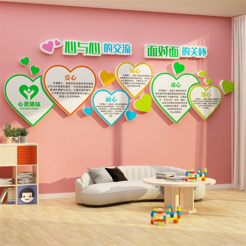 心理咨询室布置儿童之家墙面装饰挂图贴纸画辅导培训机构心灵驿站