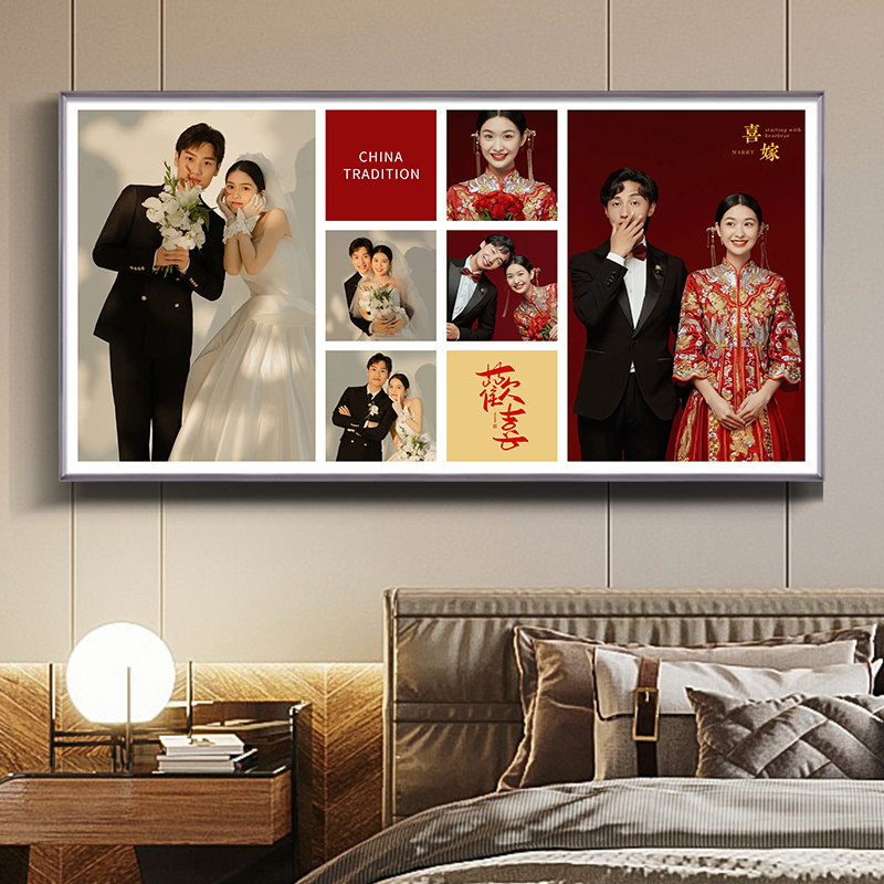 婚纱照相框挂墙照片定制48寸相片打印加框结婚照放大挂卧室床头照