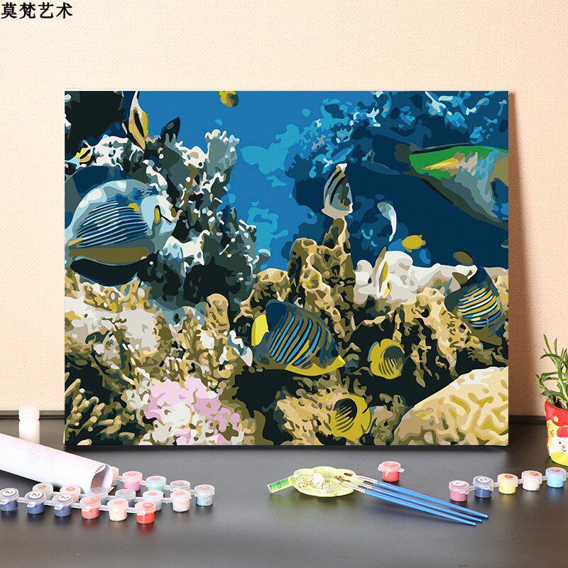 数字油画diy手工填充缤纷五彩海底世界装饰手绘涂色丙烯油彩画画