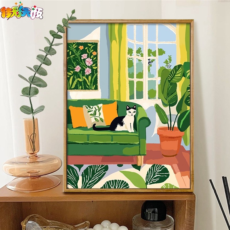 马蒂斯极简艺术绿色房间 佳彩天颜数字油画DIY手工手绘油彩装饰画,家居饰品,DIY/数字油画,淘宝优惠券,粉丝福利购,淘宝优惠卷