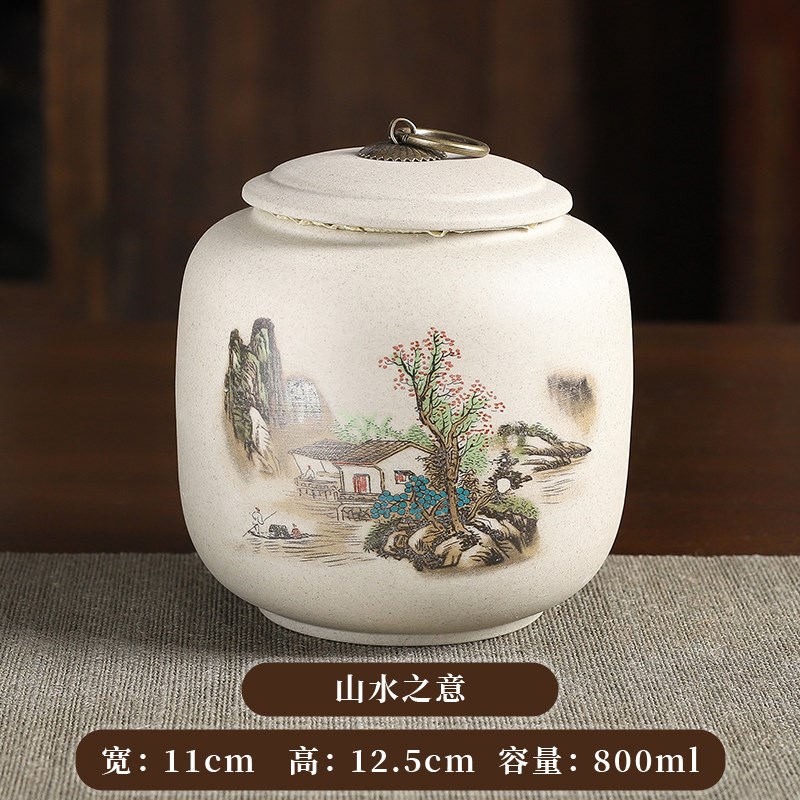 复古粗陶茶叶罐子老岩泥陶瓷大号储藏罐防潮家用中式密封罐醒茶罐