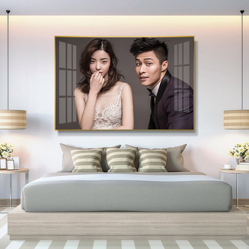 定制婚纱照放大挂墙水晶相框客厅 婚纱照精修相框  50寸 60寸相框