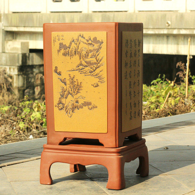 宜兴精品紫砂花盆超大落地种树盆景花盆特大高四方带底座客厅大堂