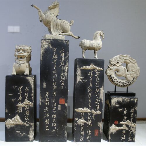 复古落地仿古石柱客厅玄关家居展示柱展厅摆件底座书法柱子装饰品