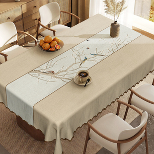 新款高档中国风桌布厚实棉麻布艺防水防油长方形茶几餐桌专用定制