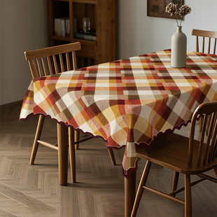 好看方格棉麻桌布布艺防水防油免洗长方形茶几餐桌电视柜专用定制