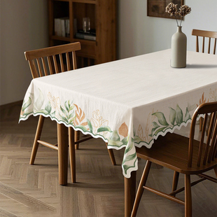 轻奢高级感免洗防水防油棉麻花卉桌布长方形餐桌茶几电视柜专用