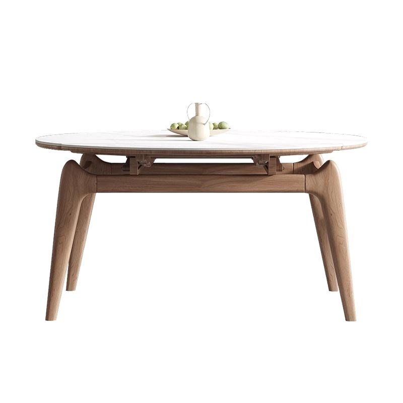 现代简约实木胡桃色岩板伸缩折叠餐桌家用小户型方圆两用可变圆桌