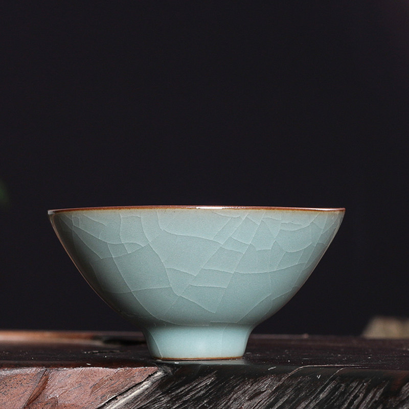 龙泉青瓷王文哥窑冰裂斗笠杯陶瓷功夫茶杯品茗主人杯茶具家用单杯