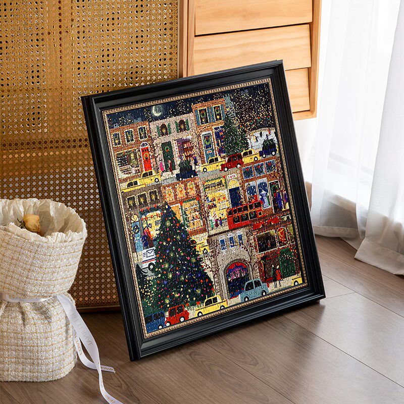 冬灯拼图相框古典黑色画框空框挂墙中古外框定制复古法式装裱摆台