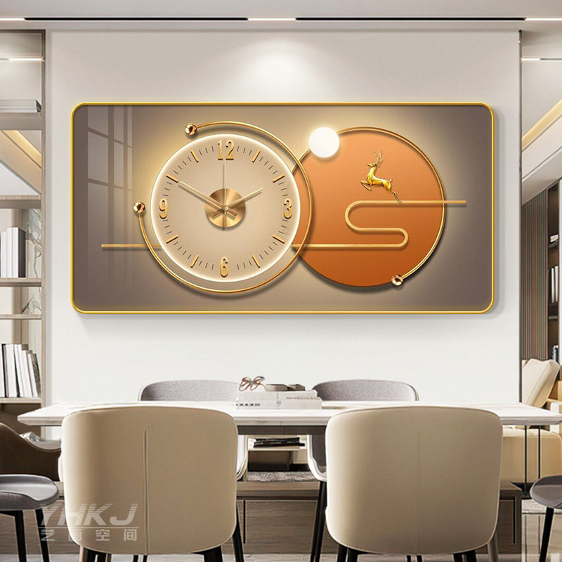 钟表餐厅装饰画现代简约饭厅歺厅背景墙壁画高档大气带时钟的挂画