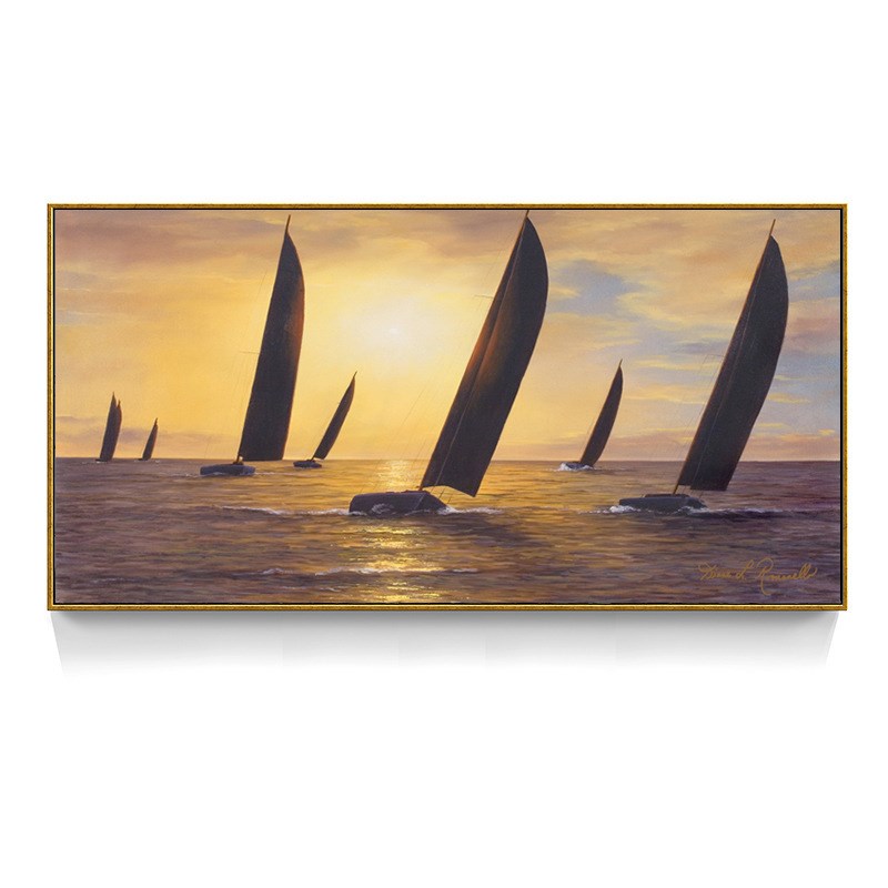 醉美夕阳 航海风景帆船装饰画卧室客厅海景壁画沙发背景墙挂画