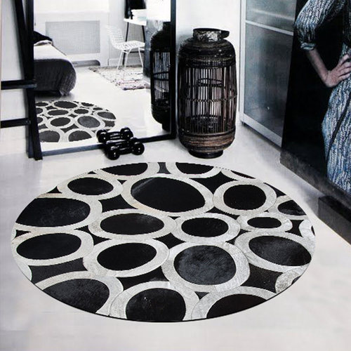 黑色圆形客厅地毯大平层客厅手工大坪数豪宅样板房定制地毯2b