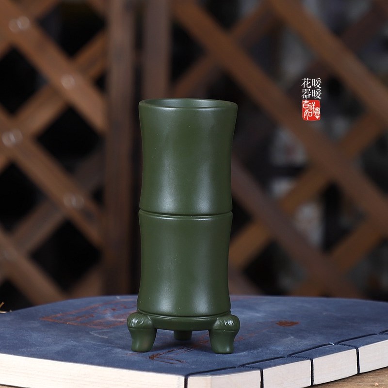 三足小竹节暖暖精品紫砂花盆中式微型小号绿植盆景花卉悬崖盆