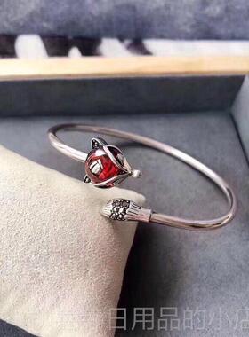 正品999纯时银手镯子女202日5新款红刚玉韩尚网红狸手环送女友狐