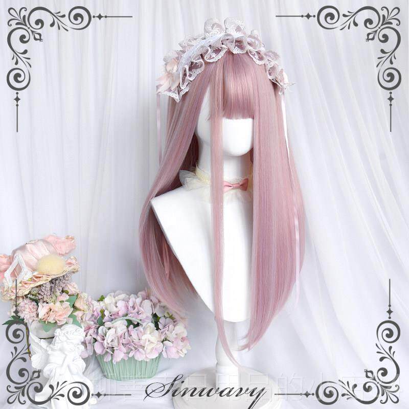 正品斯万家-洛丽假塔万女用粉L金色长发棕色齐刘海O直发发-|昭和