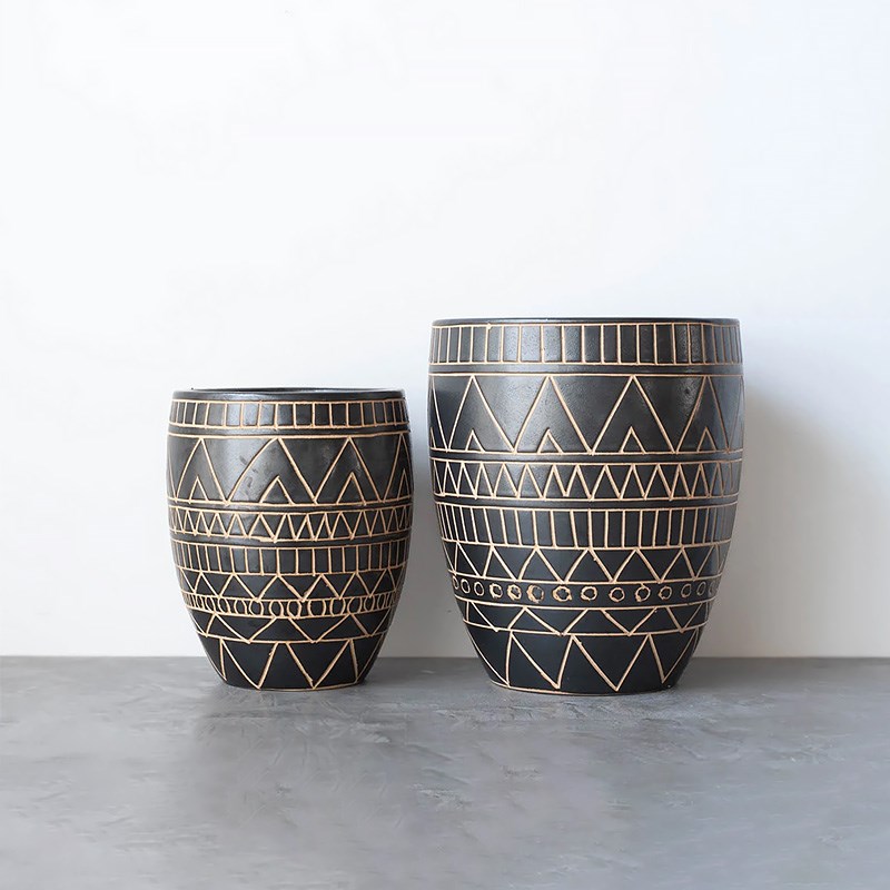久伴侘寂陶瓷绿植花盆盆栽养花落地装饰摆件大号法式复古黑色高级