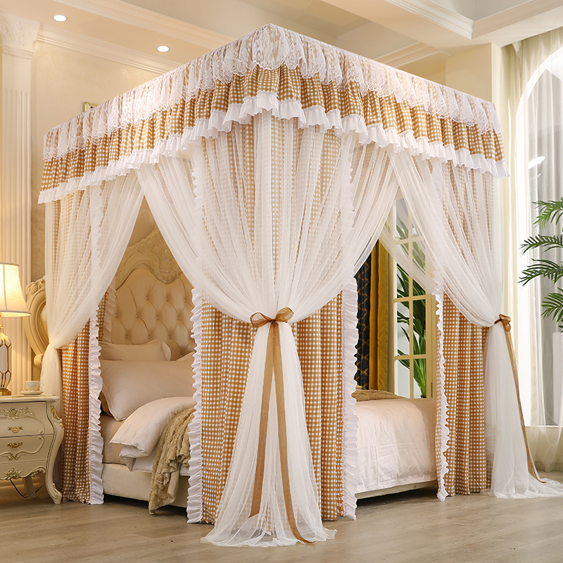 双层蚊帐床帘一体式家用欧式带支架1.8m蚊账1.5米2公主风遮光床幔