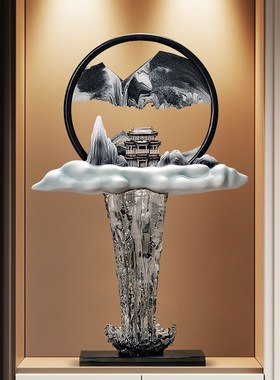 进门走廊壁龛细高流水生财假山流沙画摆件客厅玄关造景装饰工艺品